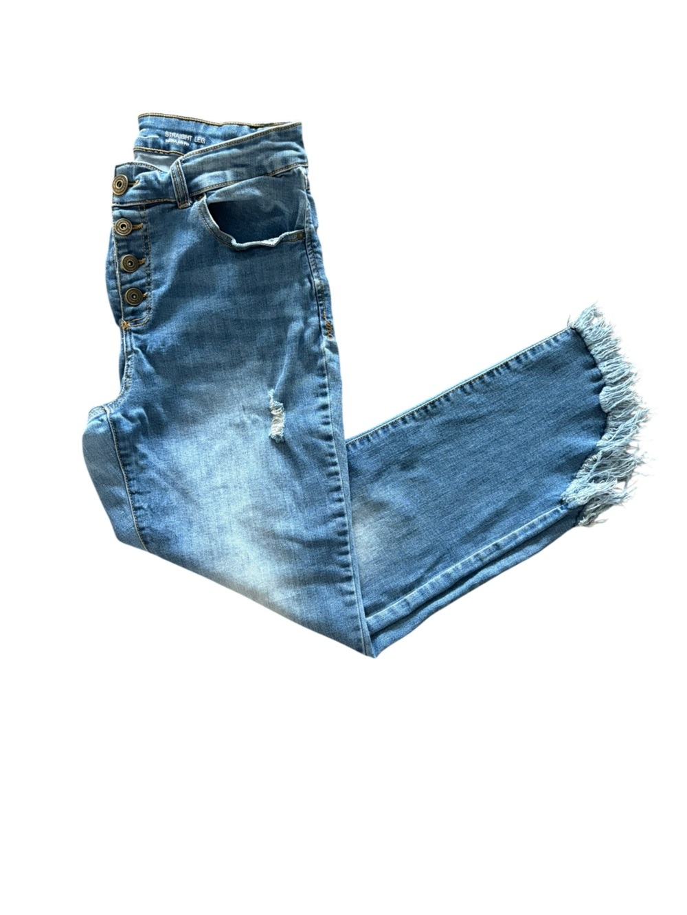 INC International Concepts Light Wash Cropped Button-Fly Jeans with Frayed Hem